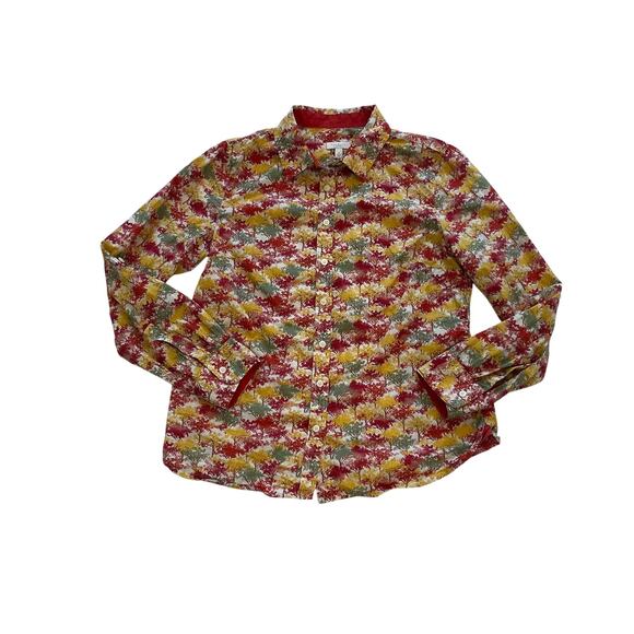 Talbots Cotton Long Sleeve Roll Tab Button Down, Fall, Trees, Autumn, Size SP - Picture 7 of 13